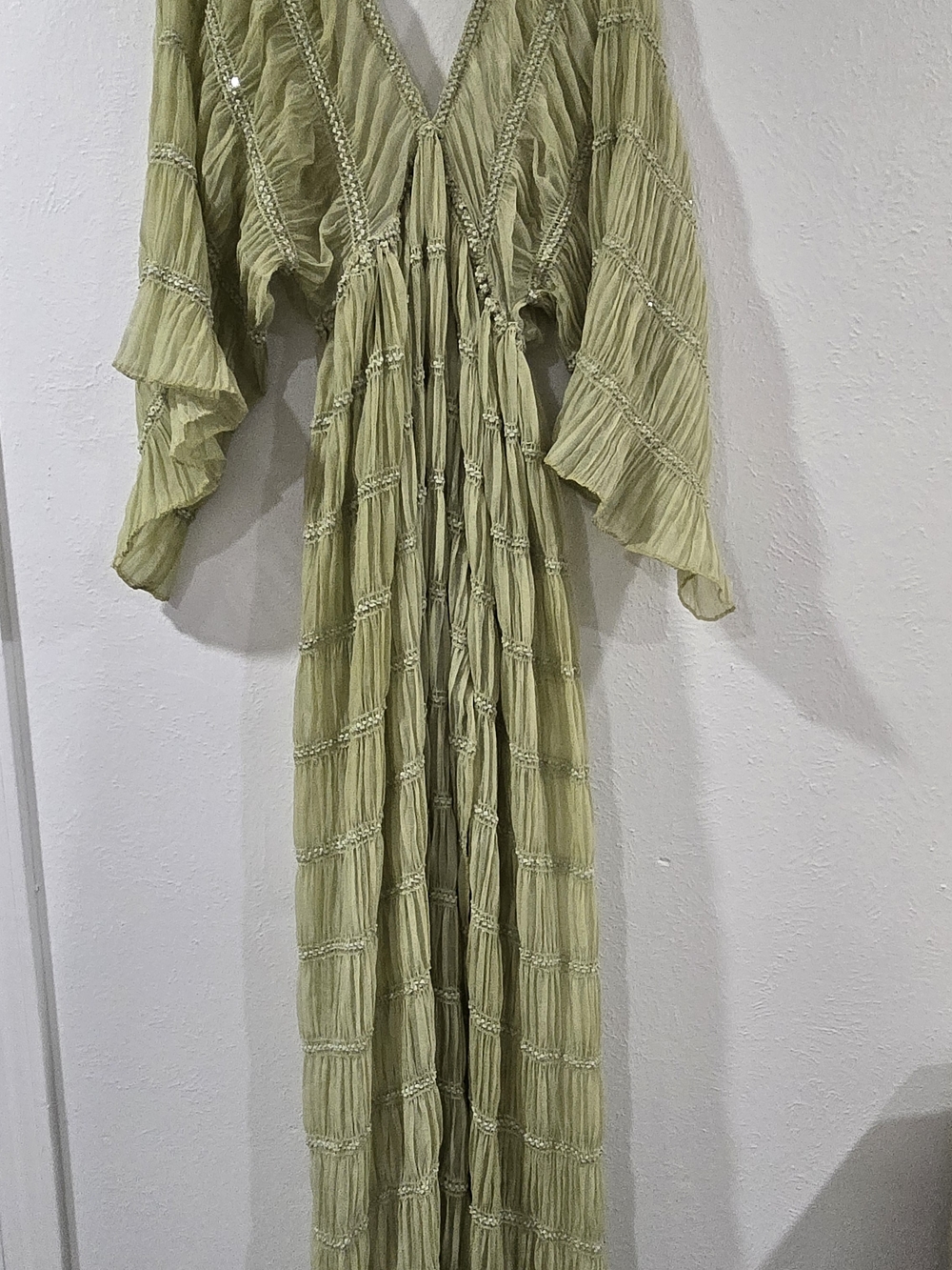 Flowy Sage Green Pleated Maxi Dress - Picture 8 of 12